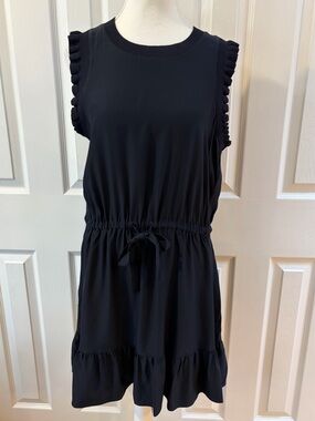 Cinq a Sept Navy Lenora Ruffle Detail Drawstring Waist Silk Mini Dress Size M